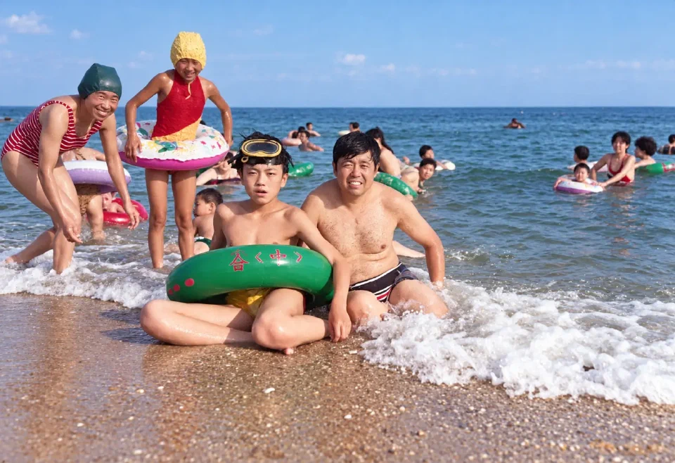 1993年6月頃、秦皇島・北戴河。父と私（修復後の写真）。